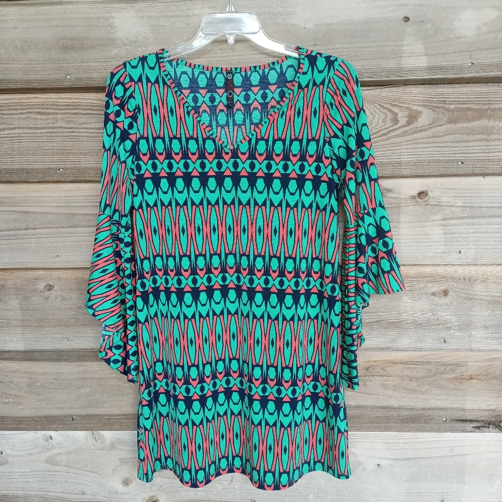 Vision Geometric Print Bell Sleeve Dress